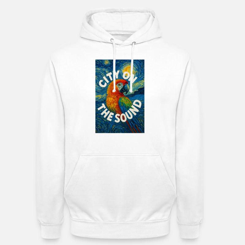 Vibrant_Macaw_Amidst_Swirling_Post-Impressionis - Sweat-shirt à capuche unisexe - blanc