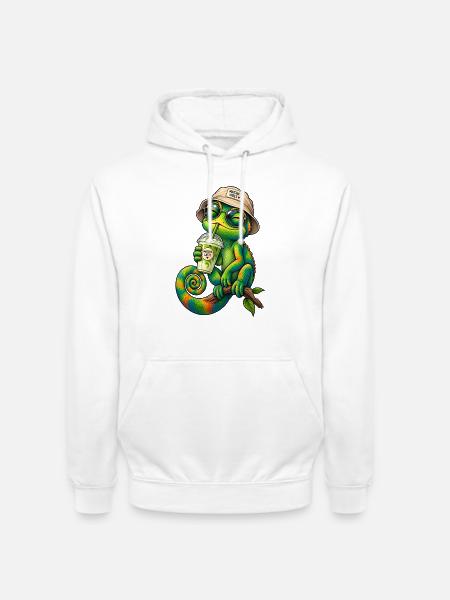 Süßes Chamäleon mit Matcha Latte - Unisex Hoodie - Weiß