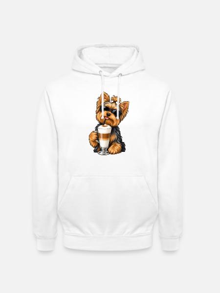 Yorkshire Terrier mit Latte Macchiato - Unisex Hoodie - Weiß