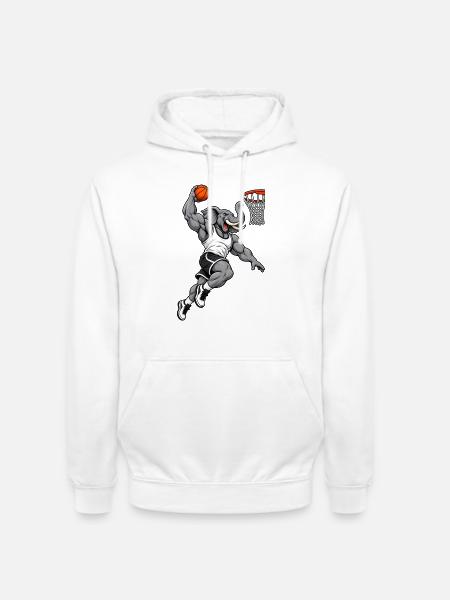 Elefant beim Basketball Slam Dunk - Unisex Hoodie - Weiß