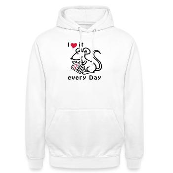 Téléphone portable, Souris, Chat - Sweat-shirt à capuche unisexe - blanc - Devant - AI Model Male 185 dark (185cm) & AI Model Female 172 dark (172cm)