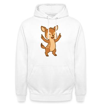 Tanzendes Hirschbaby - Unisex Hoodie - Weiß - Vorne - AI Model Male 185 dark (185cm) & AI Model Female 172 dark (172cm)