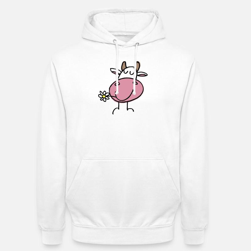 Vache Joyeuse et Fleur Délicate - Sweat-shirt à capuche unisexe - blanc