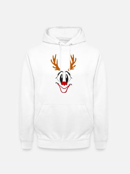 Rentier mit roter Nase Karikatur - Unisex Hoodie - Weiß