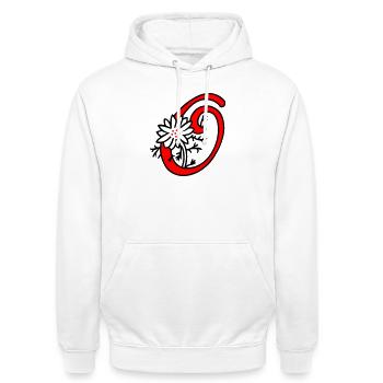 Buchstabe O Initiale - Unisex Hoodie - Weiß - Vorne - AI Model Male 185 dark (185cm) & AI Model Female 172 dark (172cm)