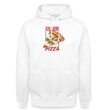 Ich liebe Pizza - Unisex Hoodie - Weiß - Vorne - AI Model Male 185 dark (185cm) & AI Model Female 172 dark (172cm)