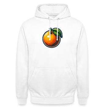 Orange cartoon éclatante avec feuille - Sweat-shirt à capuche unisexe - blanc - Devant - AI Model Male 185 dark (185cm) & AI Model Female 172 dark (172cm)
