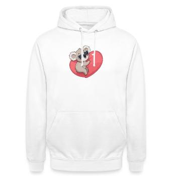 Koala-Lächelndes Herz - Unisex Hoodie - Weiß - Vorne - AI Model Male 185 dark (185cm) & AI Model Female 172 dark (172cm)
