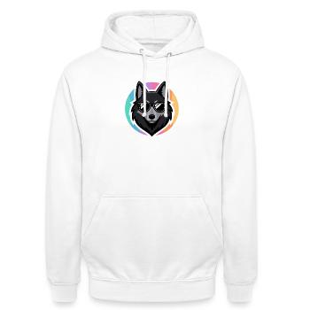 Loup chic lunettes soleil - Sweat-shirt à capuche unisexe - blanc - Devant - AI Model Male 185 dark (185cm) & AI Model Female 172 dark (172cm)