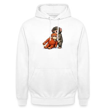 Bébé Singe Coup de Poing - Sweat-shirt à capuche unisexe - blanc - Devant - AI Model Male 185 dark (185cm) & AI Model Female 172 dark (172cm)