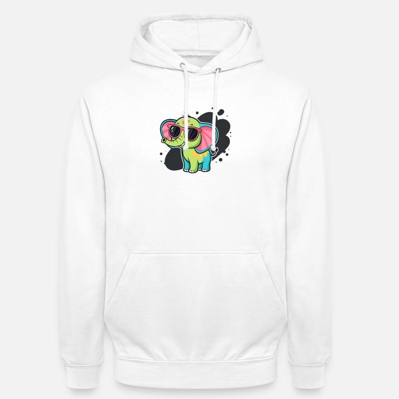 Bunter Elefant mit rosa Brille - Unisex Hoodie - Weiß