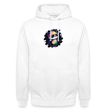 Panda Rainbow Galaxy Coole Brillen - Unisex Hoodie - Weiß - Vorne - AI Model Male 185 dark (185cm) & AI Model Female 172 dark (172cm)