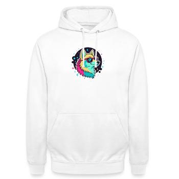 Loup Néon aux Lunettes Cool - Sweat-shirt à capuche unisexe - blanc - Devant - AI Model Male 185 dark (185cm) & AI Model Female 172 dark (172cm)