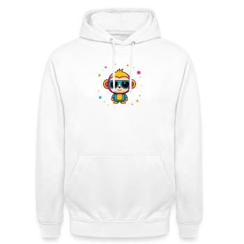 Niedliche Neon-Affen-Brille mit blauen Brillen - Unisex Hoodie - Weiß - Vorne - AI Model Male 185 dark (185cm) & AI Model Female 172 dark (172cm)