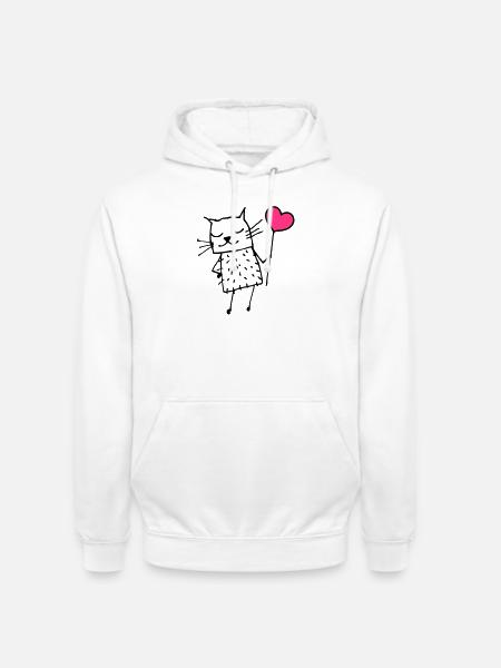 Katze mit Herz: Liebe - Unisex Hoodie - Weiß