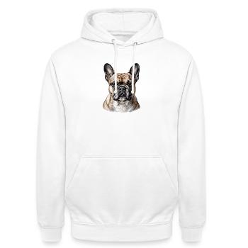 Portrait Bouledogue Français Chic - Sweat-shirt à capuche unisexe - blanc - Devant - AI Model Male 185 dark (185cm) & AI Model Female 172 dark (172cm)