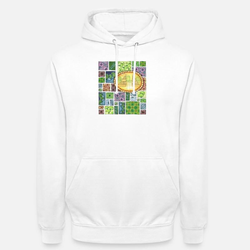 Bali temple on pattern patchwork - Unisex Hoodie - Weiß