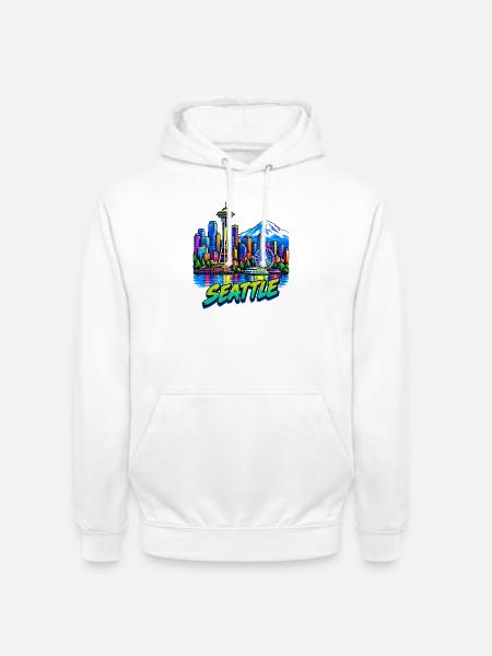 Seattle Neon Skyline - Unisex Hoodie - Weiß