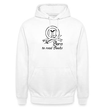 Born to read Books Geschenk Buch Leser - Unisex Hoodie - Weiß - Vorne - AI Model Male 185 dark (185cm) & AI Model Female 172 dark (172cm)