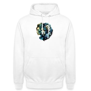 La présence puissante des Lions - Sweat-shirt à capuche unisexe - blanc - Devant - AI Model Male 185 dark (185cm) & AI Model Female 172 dark (172cm)