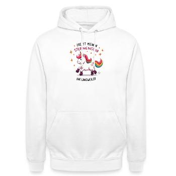 Rollschuh Einhorn - Unisex Hoodie - Weiß - Vorne - AI Model Male 185 dark (185cm) & AI Model Female 172 dark (172cm)