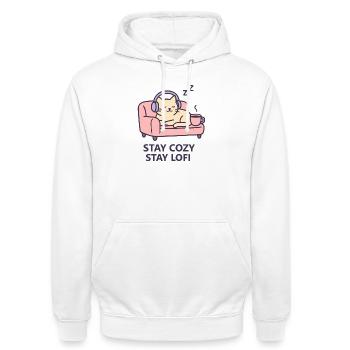Lofi Cat Hoodie – Stay Cozy Stay Lofi Vibes - Unisex Hoodie - Weiß - Vorne - AI Model Male 185 dark (185cm) & AI Model Female 172 dark (172cm)