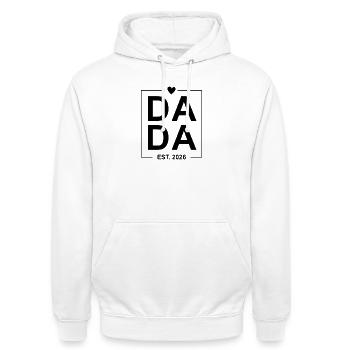 Dada gegründet 2026 - Unisex Hoodie - Weiß - Vorne - AI Model Male 185 dark (185cm) & AI Model Female 172 dark (172cm)