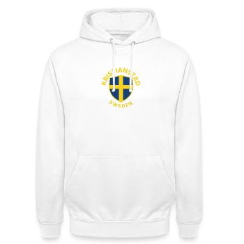 Kristianstad Shield Schweden - Unisex Hoodie - Weiß - Vorne - AI Model Male 185 dark (185cm) & AI Model Female 172 dark (172cm)