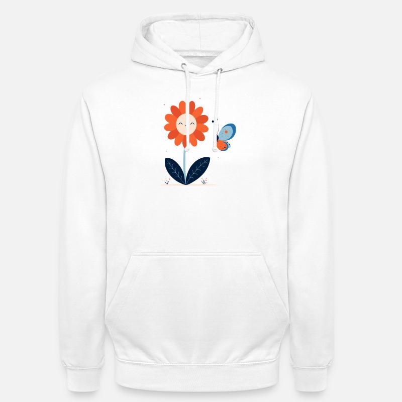Fleur Rieuse avec Papillon - Sweat-shirt à capuche unisexe - blanc