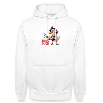 Thug Duck hält ein Messer-Meme - Unisex Hoodie - Weiß - Vorne - AI Model Male 185 dark (185cm) & AI Model Female 172 dark (172cm)