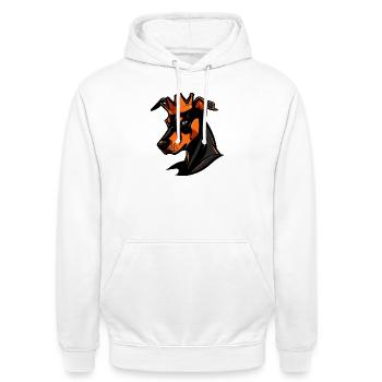 Doberman Hund Krone - Unisex Hoodie - Weiß - Vorne - AI Model Male 185 dark (185cm) & AI Model Female 172 dark (172cm)
