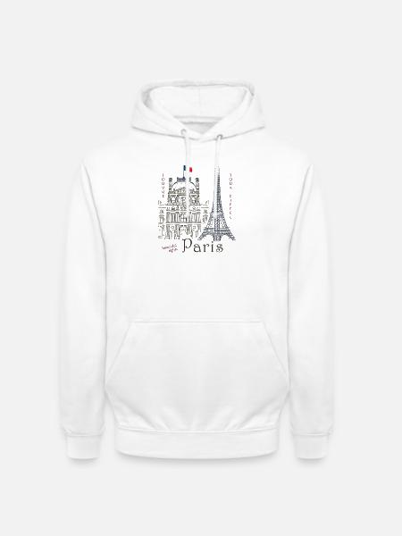 Paris, Zeichnung Louvre & Eiffelturm - Unisex Hoodie - Weiß