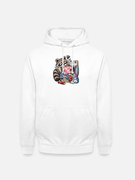 Waschbär im Waschsalon  - Unisex Hoodie - Weiß