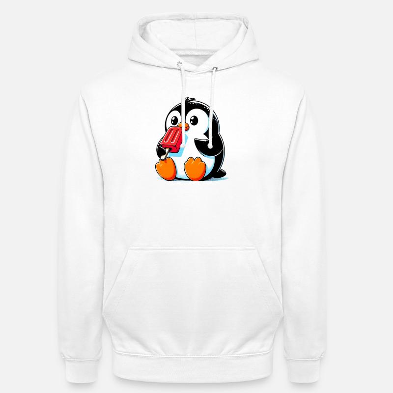 Penguin eats a popsicle - Unisex Hoodie - white