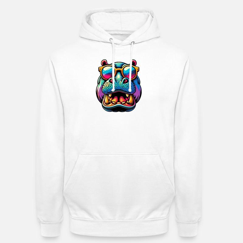 Nilpferd mit Sonnenbrille - Unisex Hoodie - Weiß
