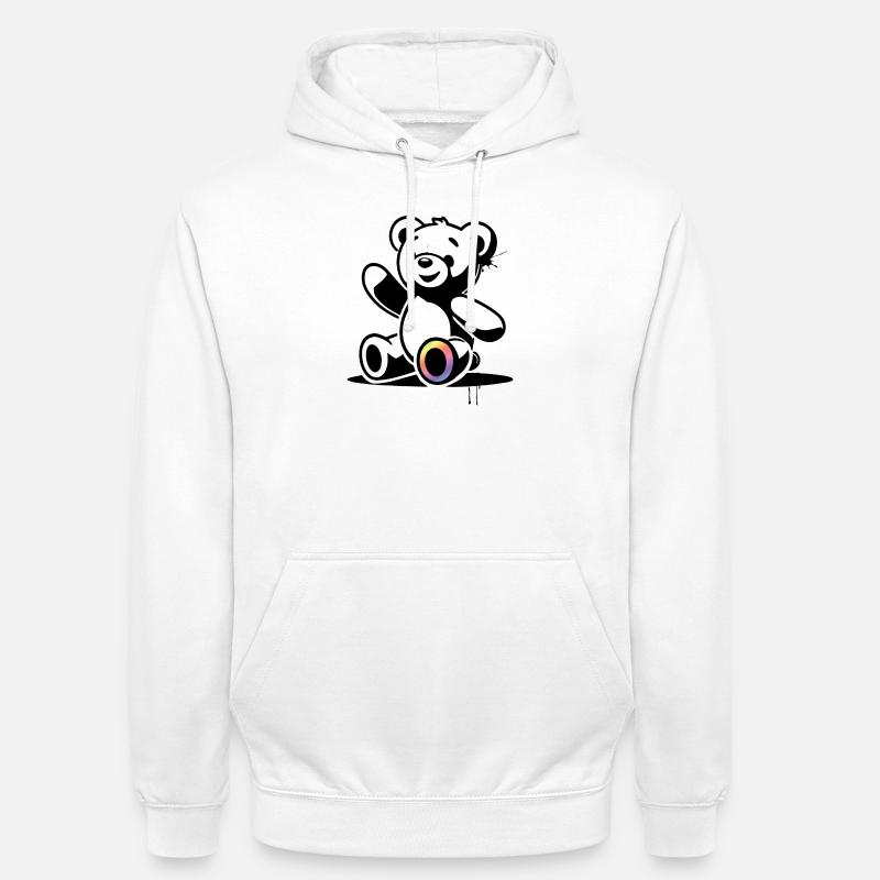 Stencil Teddy with Rainbow Accent - Unisex Hoodie - white