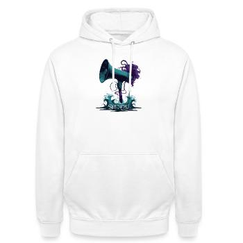 Megaphone Siren Call - Unisex Hoodie - white - Front - AI Model Male 185 dark (185cm) & AI Model Female 172 dark (172cm)