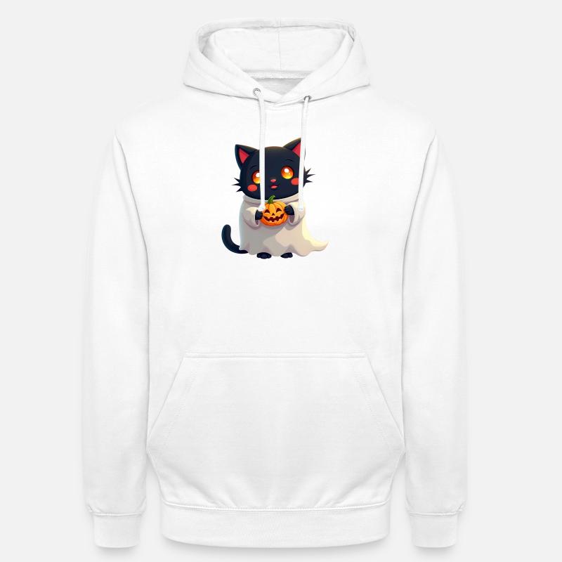 Chat d’Halloween avec citrouille d’Halloween - Sweat-shirt à capuche unisexe - blanc