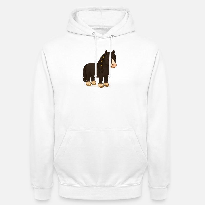 Black Tinker mare Katy with floral braid - Unisex Hoodie - white