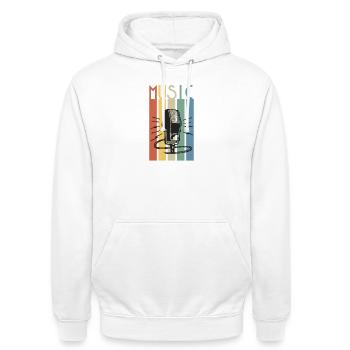 Retro Mikrofon Musikstreifen - Unisex Hoodie - Weiß - Vorne - AI Model Male 185 dark (185cm) & AI Model Female 172 dark (172cm)