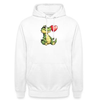 Kroko Herzballon - Unisex Hoodie - Weiß - Vorne - AI Model Male 185 dark (185cm) & AI Model Female 172 dark (172cm)