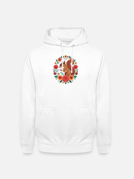 Squirrel in the Flower Circle - Unisex Hoodie - white