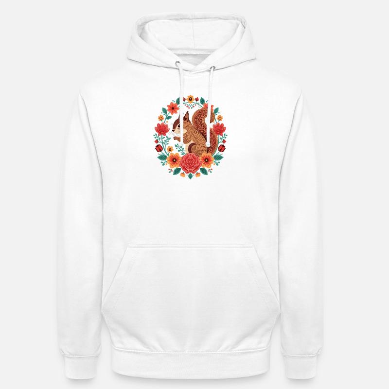 Écureuil dans le cercle de fleurs - Sweat-shirt à capuche unisexe - blanc