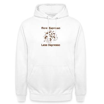 Plus d’espresso, moins de dépression, café drôle - Sweat-shirt à capuche unisexe - blanc - Devant - AI Model Male 185 dark (185cm) & AI Model Female 172 dark (172cm)