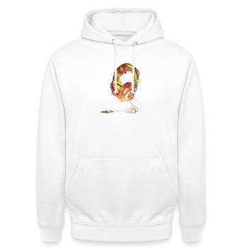 Bunte Kopfhörer-Splash-Illustration - Unisex Hoodie - Weiß - Vorne - AI Model Male 185 dark (185cm) & AI Model Female 172 dark (172cm)