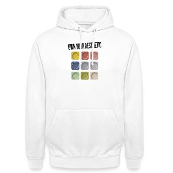 Own Your Aesthetic – Modern Statement - Unisex Hoodie - white - Front - AI Model Male 185 dark (185cm) & AI Model Female 172 dark (172cm)