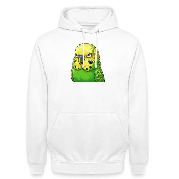 Vibrante Wellensittich Grün Gelb - Unisex Hoodie - Weiß - Vorne - AI Model Male 185 dark (185cm) & AI Model Female 172 dark (172cm)