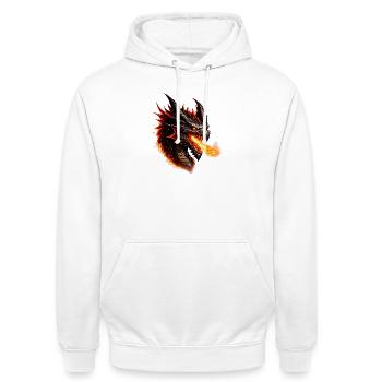 Feuerdrache Flammendes Haupt - Unisex Hoodie - Weiß - Vorne - AI Model Male 185 dark (185cm) & AI Model Female 172 dark (172cm)