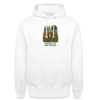 Waldpilze Geheimnis - Unisex Hoodie - Weiß - Vorne - AI Model Male 185 dark (185cm) & AI Model Female 172 dark (172cm)
