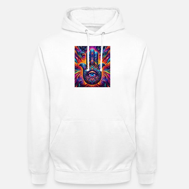 Mandala psychédélique Hamsa Œil Main-Œil - Sweat-shirt à capuche unisexe - blanc
